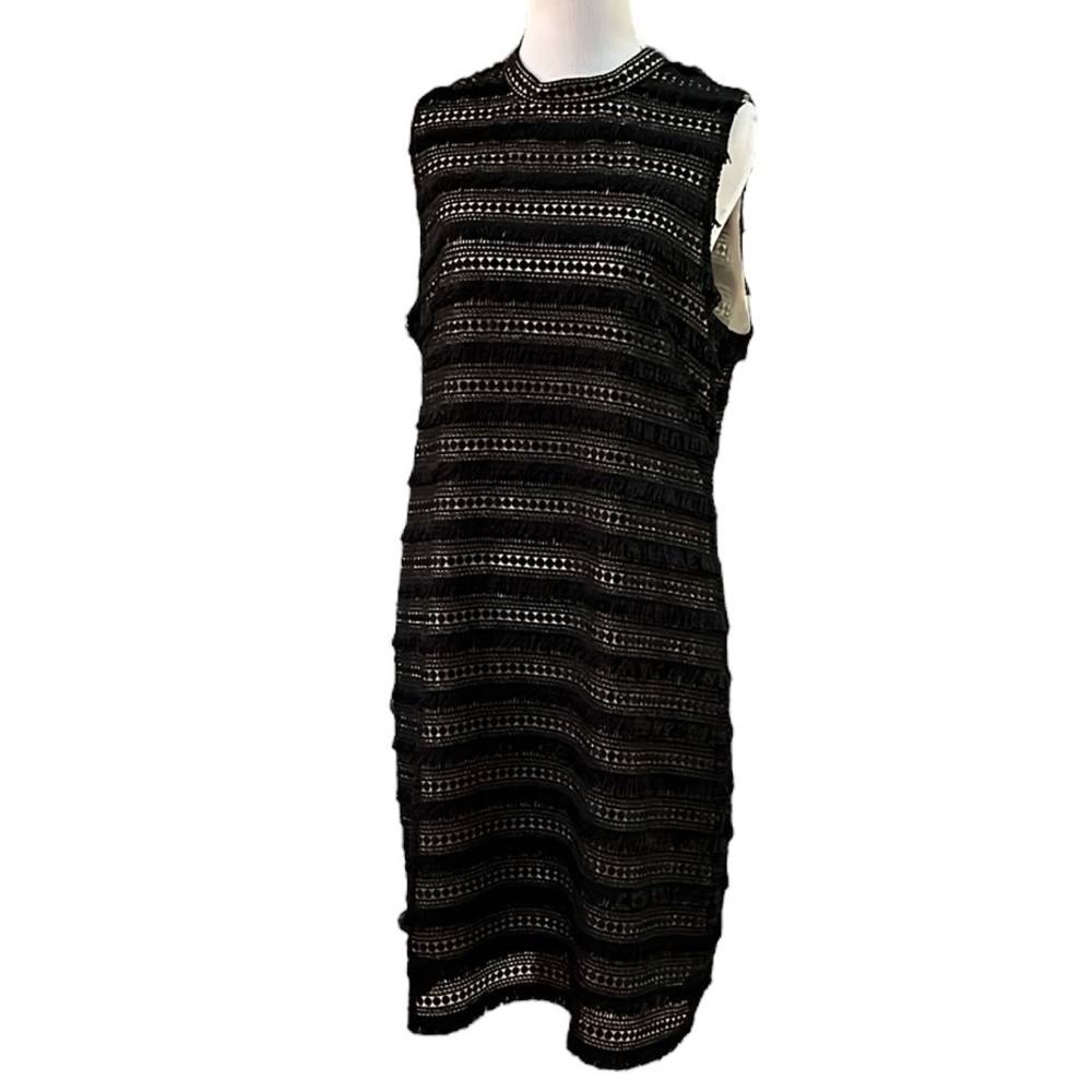 J. CREW EYELASH FRINGE SLEEVELESS SHIFT DRESS BLACK SIZE 12 NEW WITH TAGS